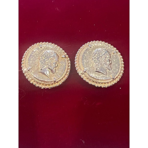 Vintage Roman Coin 1980s clip on gold tone earrings - Picture 1 of 4